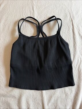 Carbon38 Black Ribbed Double-Strap Crop Tank